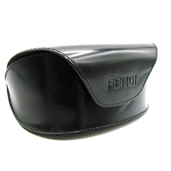 Fendi Black Leather Large Sunglass Case Semi Hard Hook Loop Closure Felted Lined - Picture 1 of 14